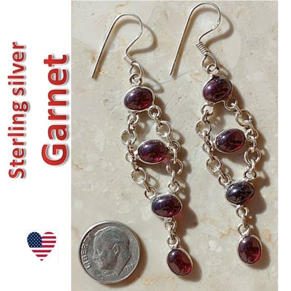 Jewelry - Garnet sterling silver earrings E02 NEW